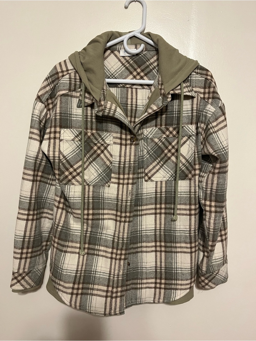 Bluivy Plaid Hooded Shacket Women’s Small Button Front